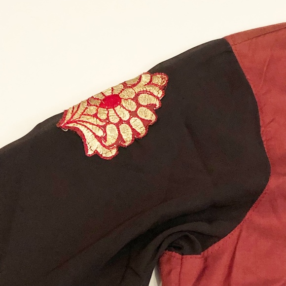 NWT Kashkha Authentic Traditional Kurti Kurta Indian Tunic Maroon Gold Black - Picture 6 of 11